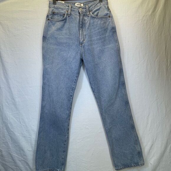 AGolde Blue Denim Organic Cotton Mid Rise Slim Straight Leg Jeans Size 26 - Picture 1 of 12
